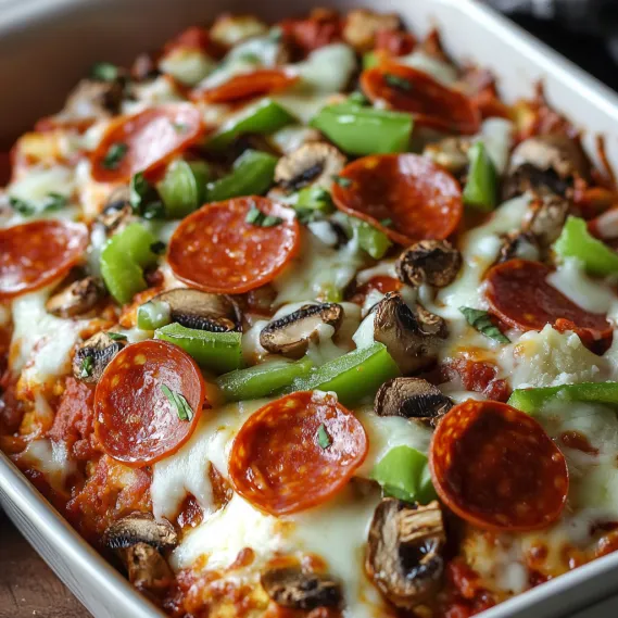 Bowl with pepperoni and veggies on top.