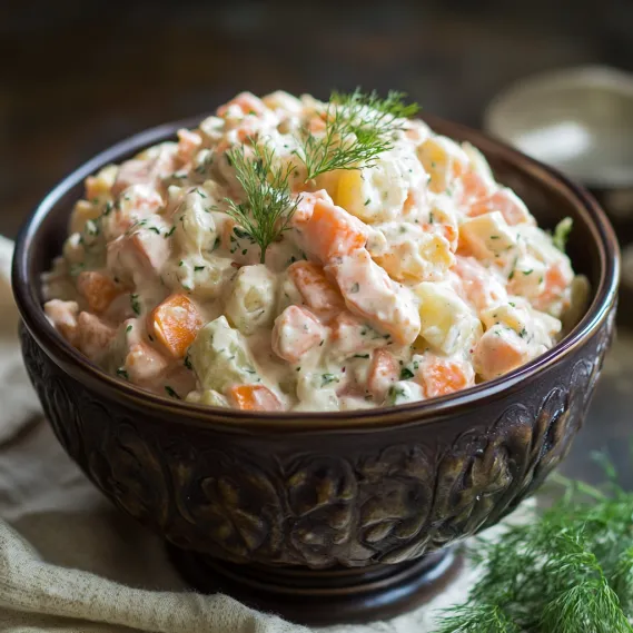 A bowl of food with a carrot on top.