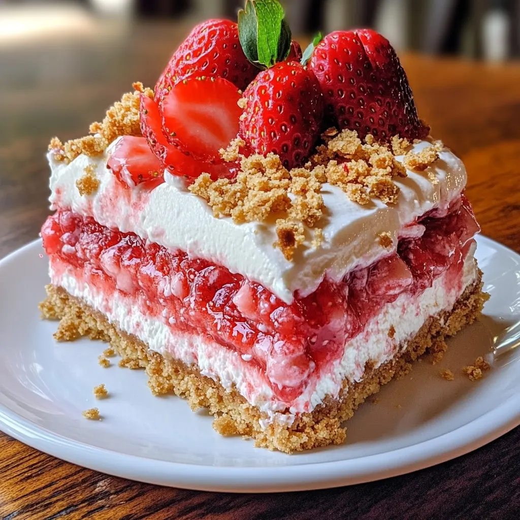 A slice of cake with strawberries on top.