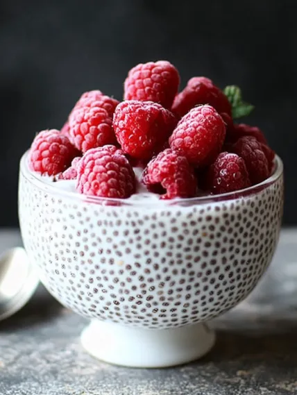 A bowl of raspberries with a spoon.