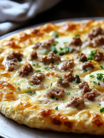 A pizza with meat and cheese on top.