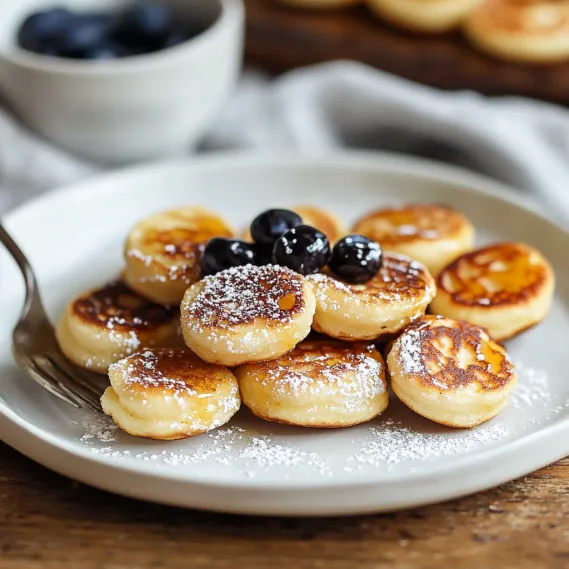 Blueberry-topped pancakes on a plate.