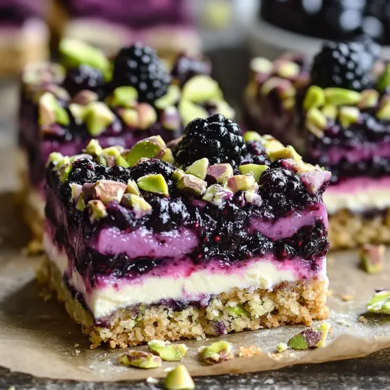 A decadent slice loaded with blackberries and pistachios.