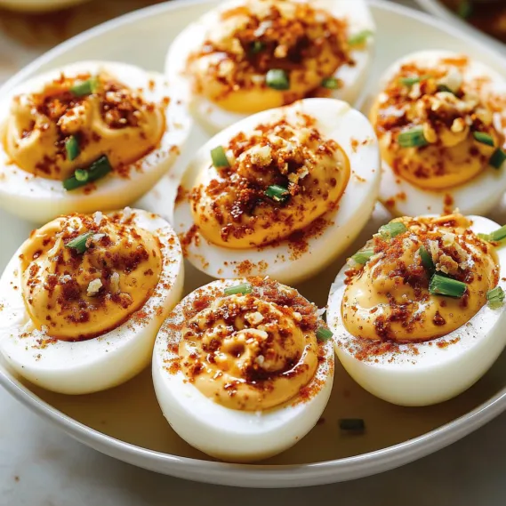 Eggs topped with a spicy garlic sauce.