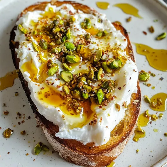 Cheesy toast with pistachios.