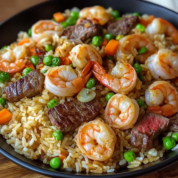 A bowl of rice and shrimp.
