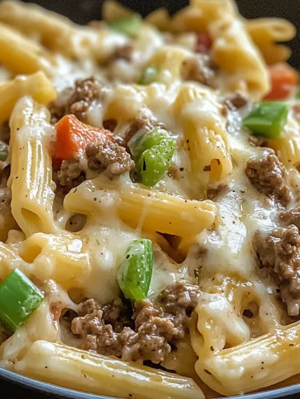 A plate of pasta with meat and vegetables.