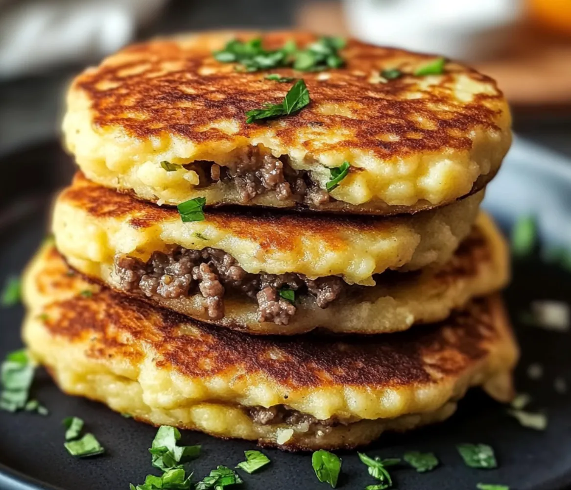 Savory Potato Pancakes with Beef Inside