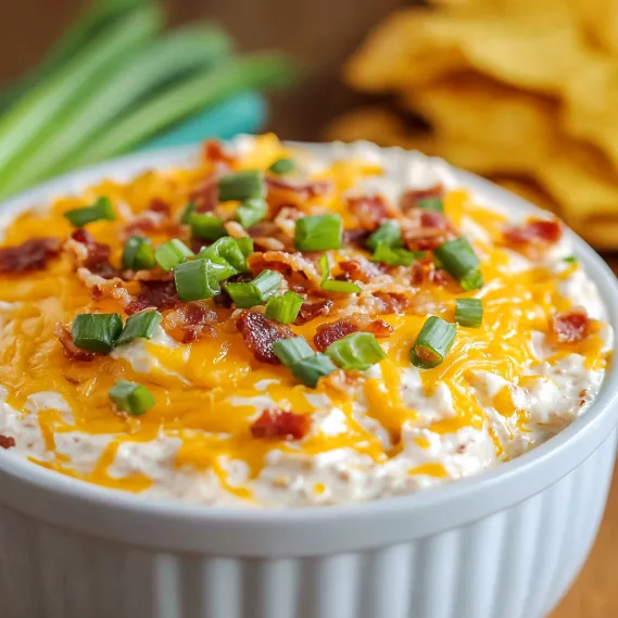 A bowl of cheesy bacon snack dip.