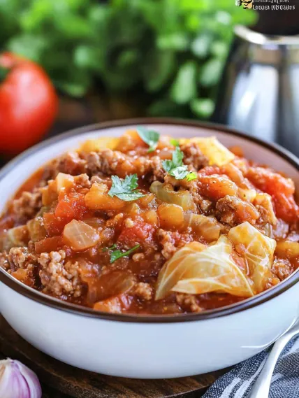 A bowl of soup with meat and vegetables.