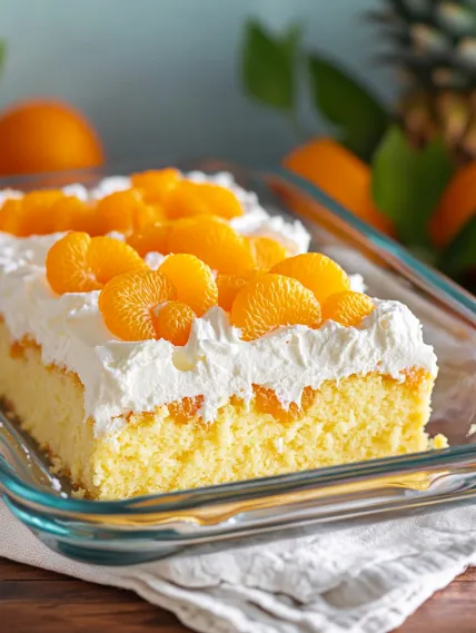 A slice of cake with white frosting and orange slices on top.