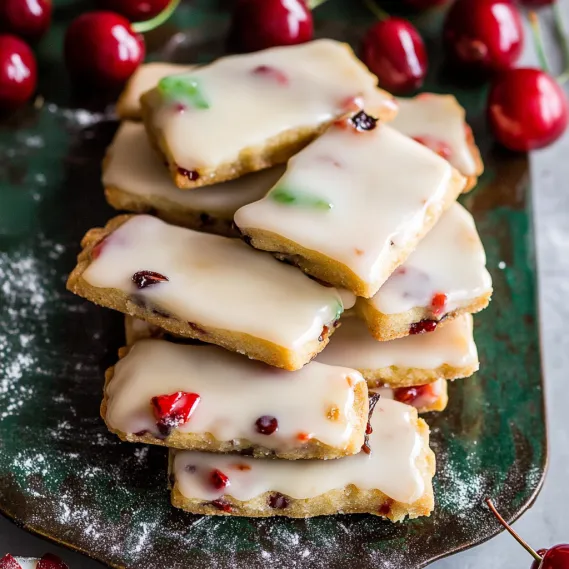 A stack of red and white cookies.