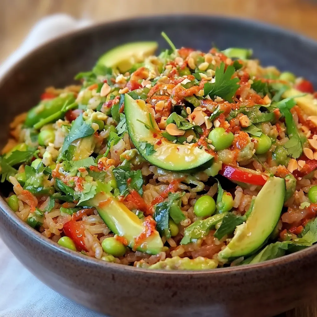 Fresh and Crispy Rice Salad with Spicy Peanut Dressing