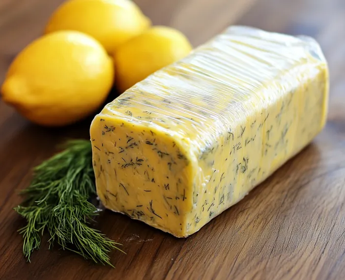Butter block with lemon slices next to it.