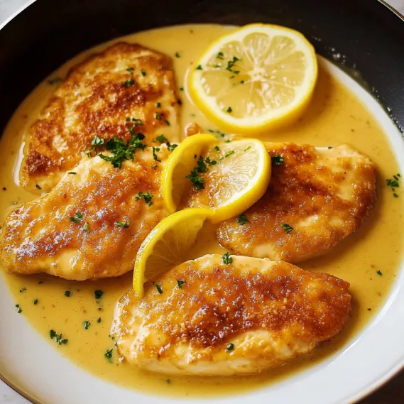 A dish of crispy chicken topped with lemon slices.