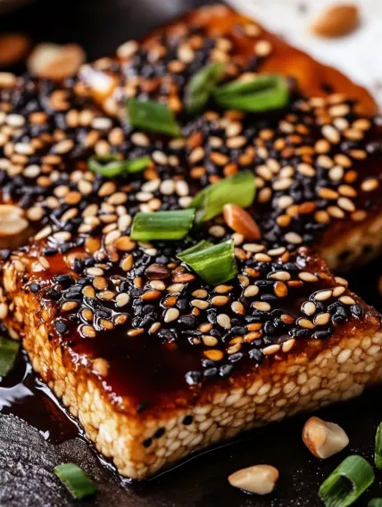 A plate of food with sesame seeds on top.