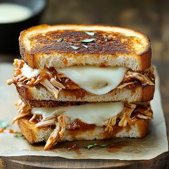 Close-up of a cheesy, pan-fried sandwich.