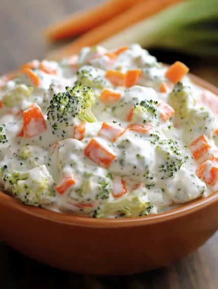 A bowl of food with broccoli and carrots.
