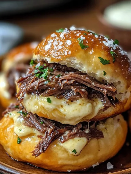 A stack of sandwiches with meat and cheese.