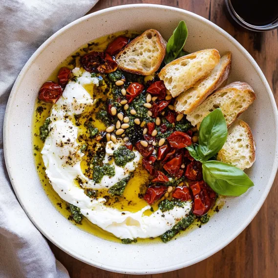 A bowl of food with bread, tomatoes, spinach, and cheese.