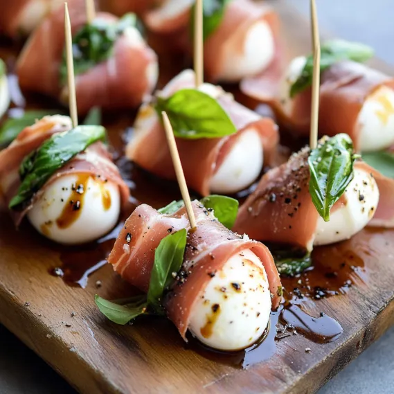 A rustic board with cheese and meat bites.
