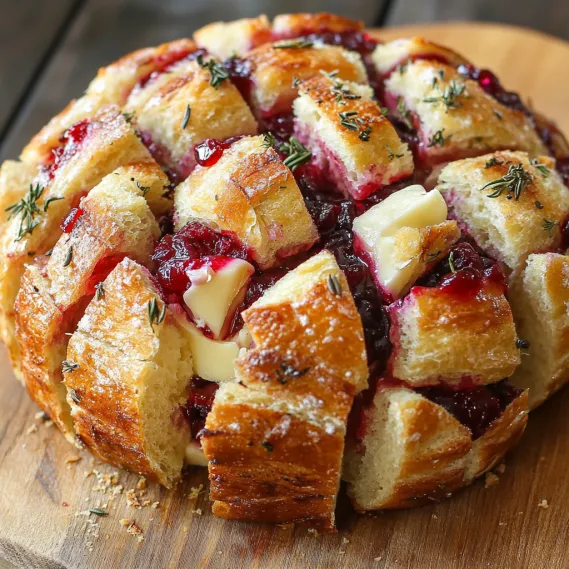 Bread stuffed with cheese and cranberry sauce.