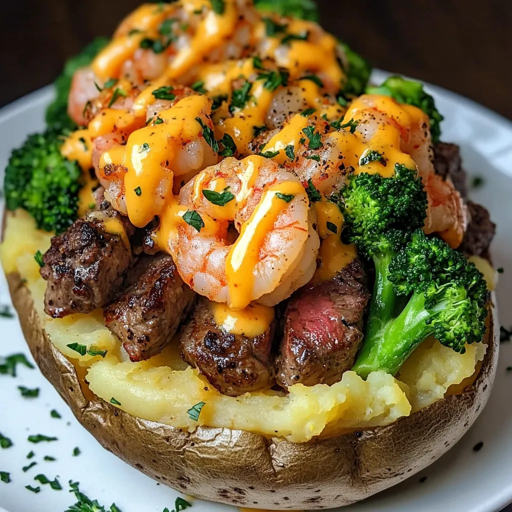 Cheesy Potato with Steak and Shrimp