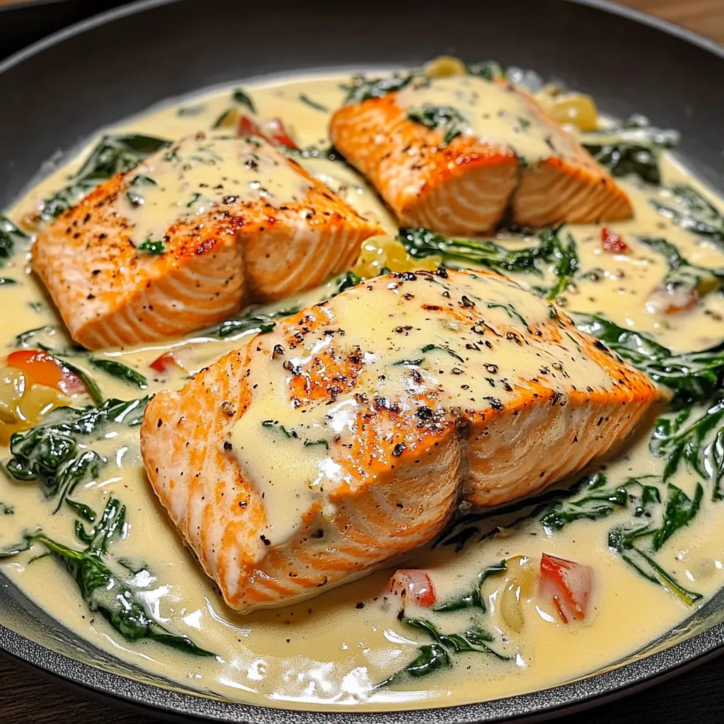 Salmon Florentine with Cream Sauce