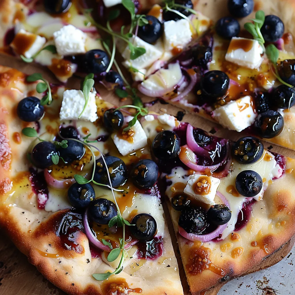 Flatbread topped with cheese and blueberries.
