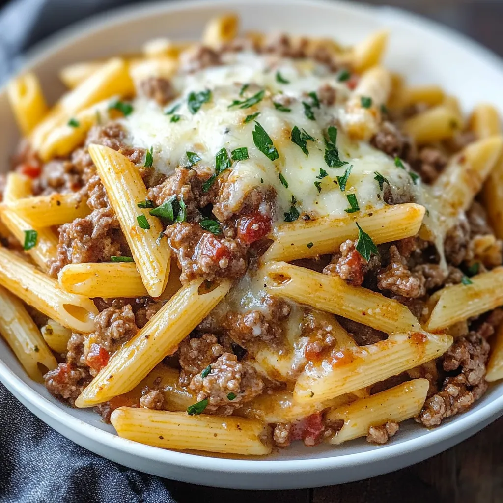 Garlicky Beef and Creamy Penne