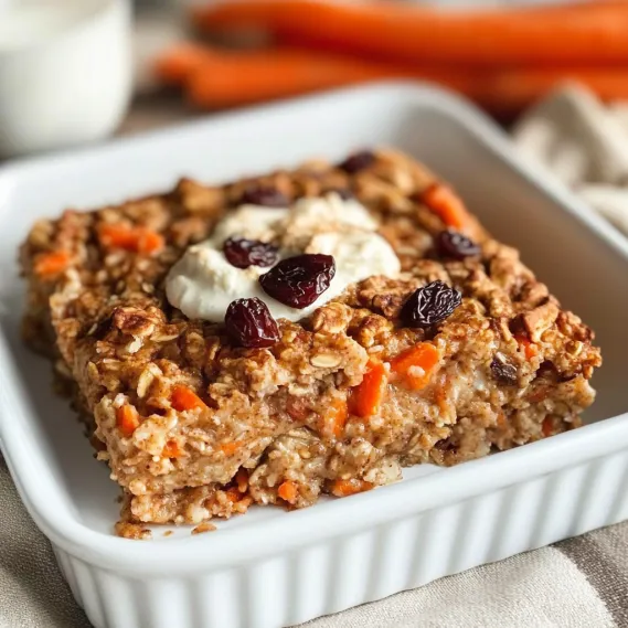 A small square of baked oatmeal in a white dish.