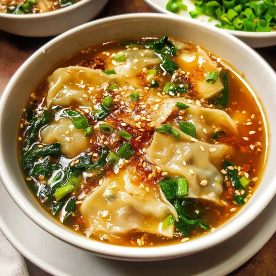 A steaming bowl of noodle soup with bright veggies.