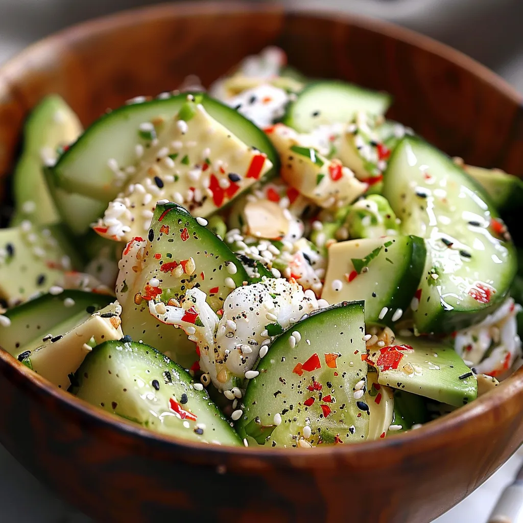 A bowl of cucumber slices and rice with other fresh toppings.