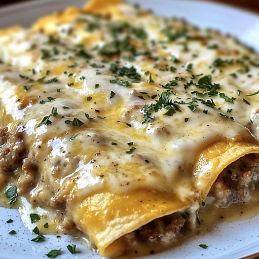 Plate topped with yellow sauce and sausage.