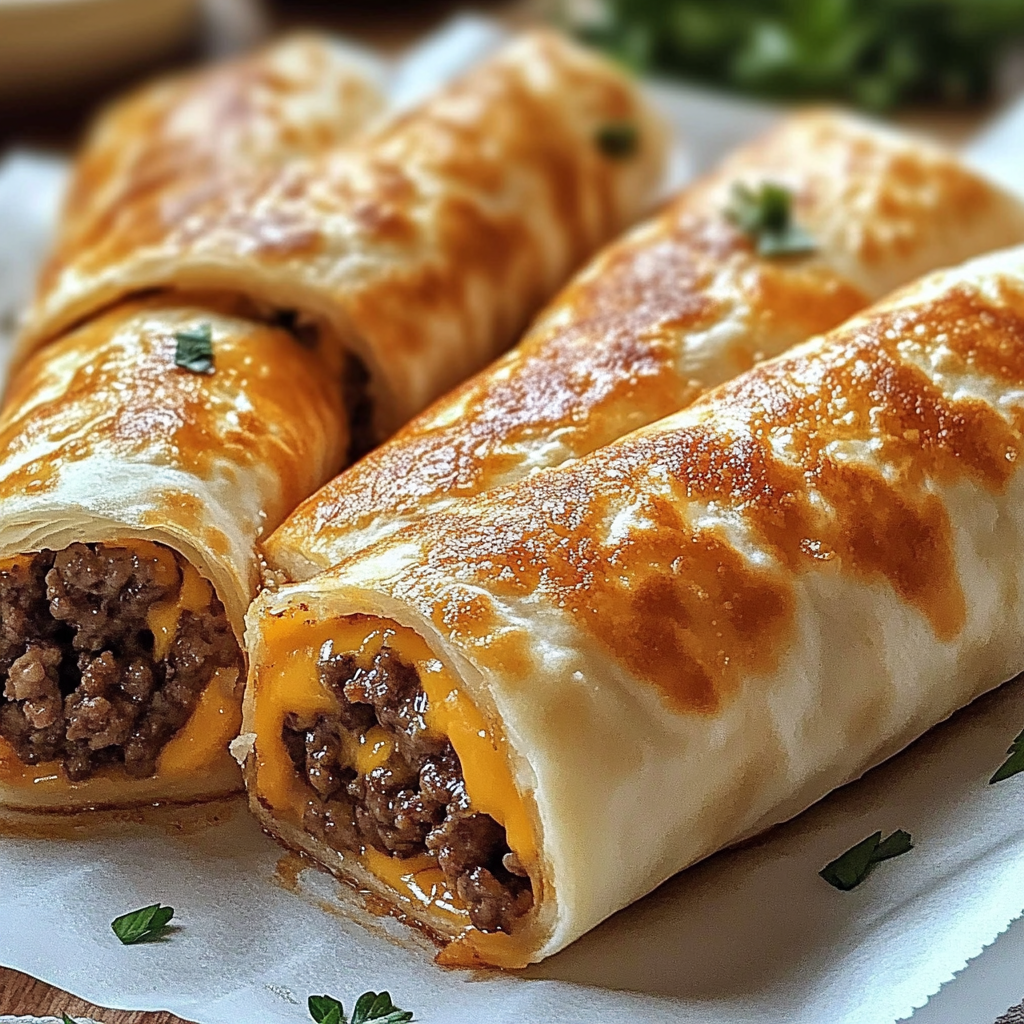 Cheesy garlic beef rollups with parsley.