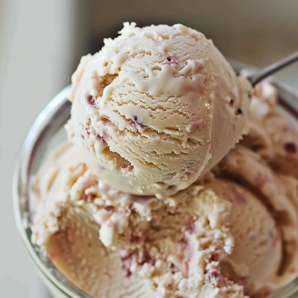 A bowl of frozen dessert with a scoop on top.