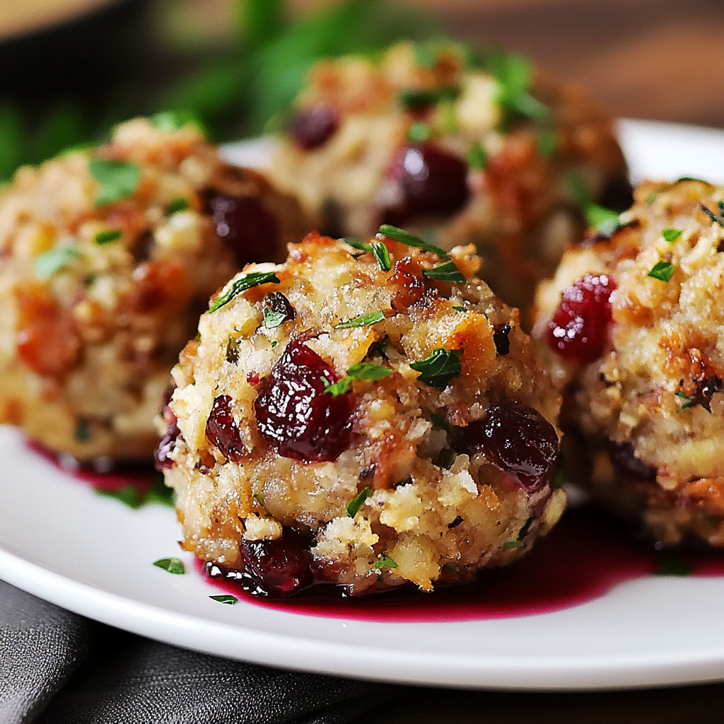 A dish with herbed Turkey and Cranberry Balls.