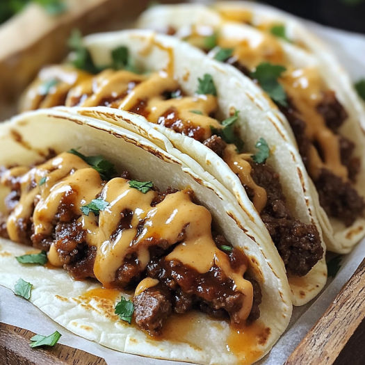 A tasty plate of Honey BBQ Beef Tacos.