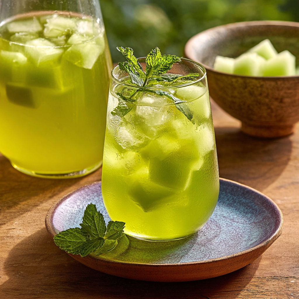 A cool glass of mint and melon tea.