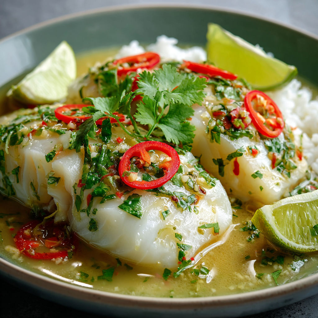 A colorful plate with lime wedges and sauce on the side.
