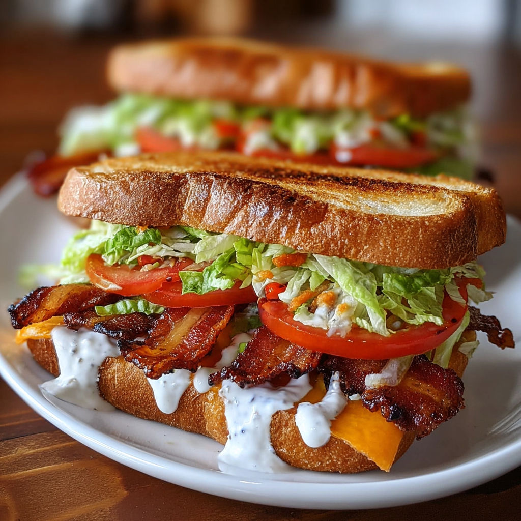 A bacon and lettuce sandwich served on a white plate.