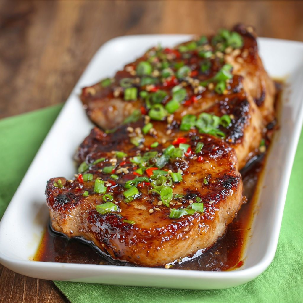 A plate of Korean chops on a green cloth.