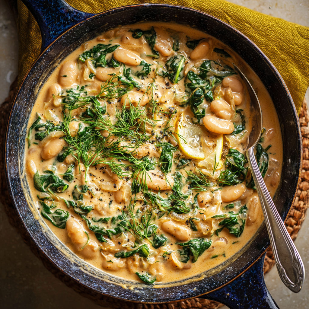 Bowl of creamy miso butter beans.