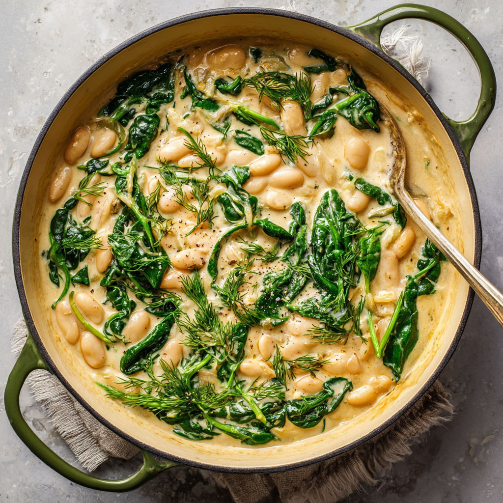 A bowl of creamy miso butter beans.