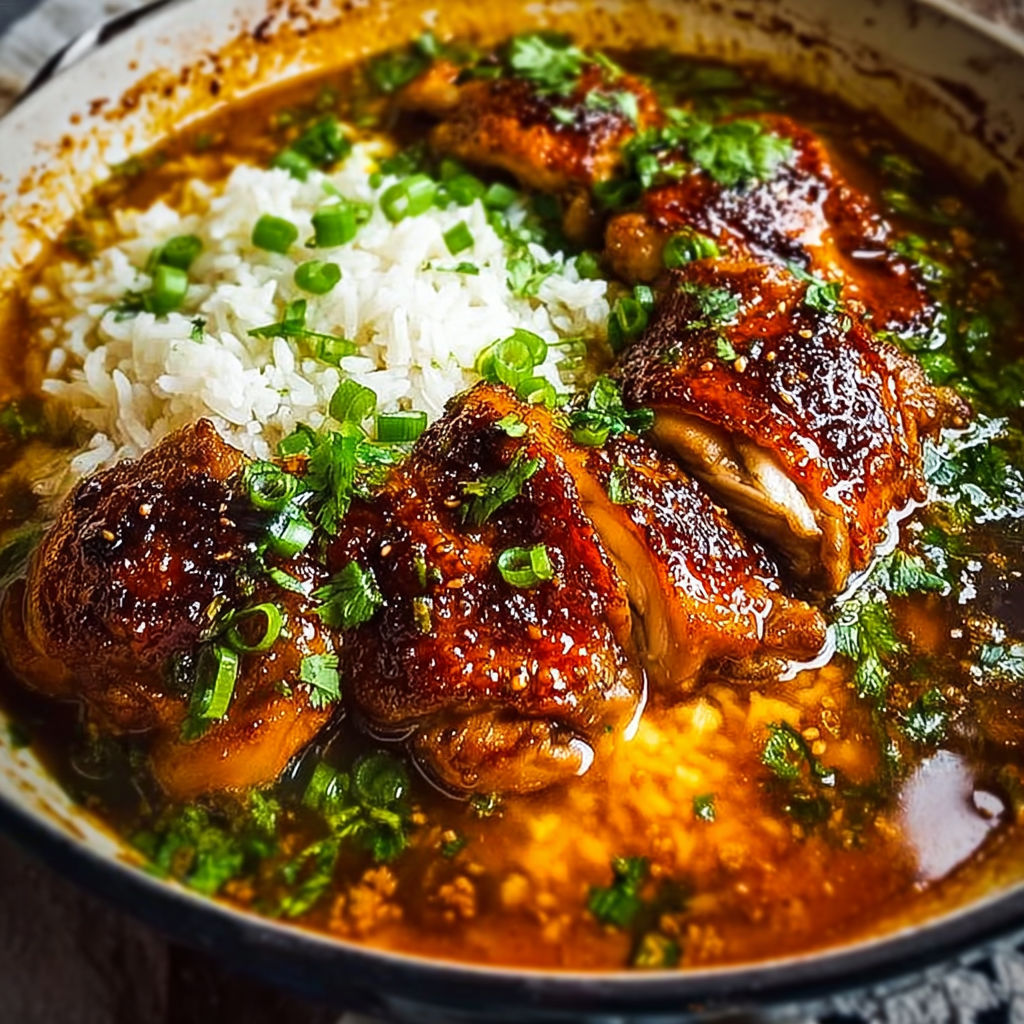 Delicious meal with chicken and rice on a plate.