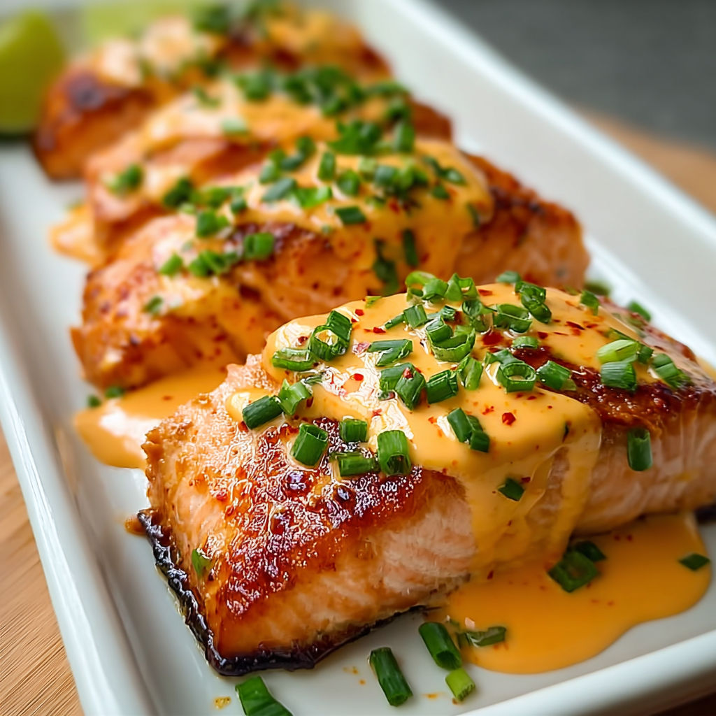 A plate of salmon topped with sauce.