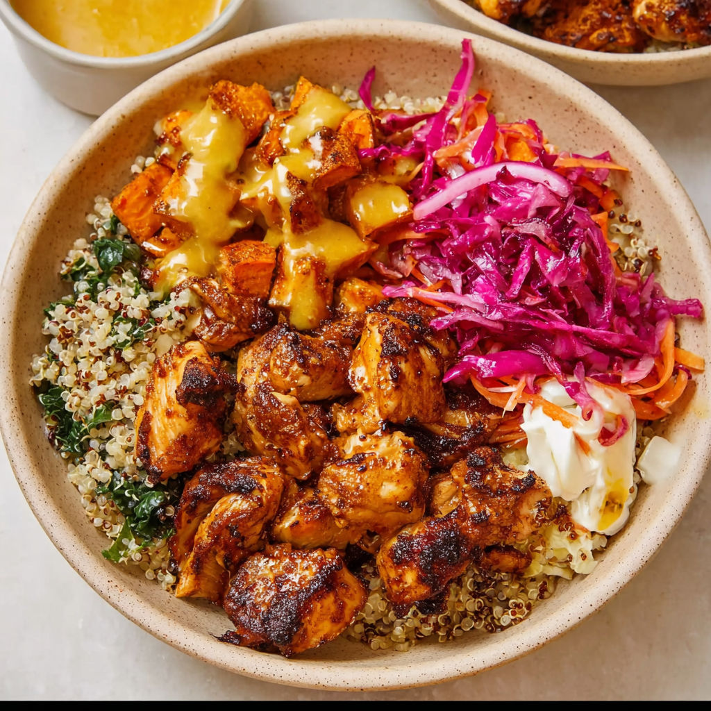 A loaded bowl featuring various colorful ingredients.