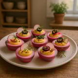 A colorful platter showcasing garnished appetizers with various toppings.