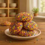 A plate of bright and colorful cookies.