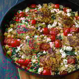Greek-style chicken with lemon rice in a single dish.